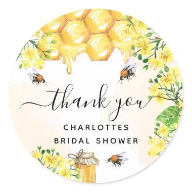 Bumble bee Bridal shower yellow floral thank you Classic Round Sticker