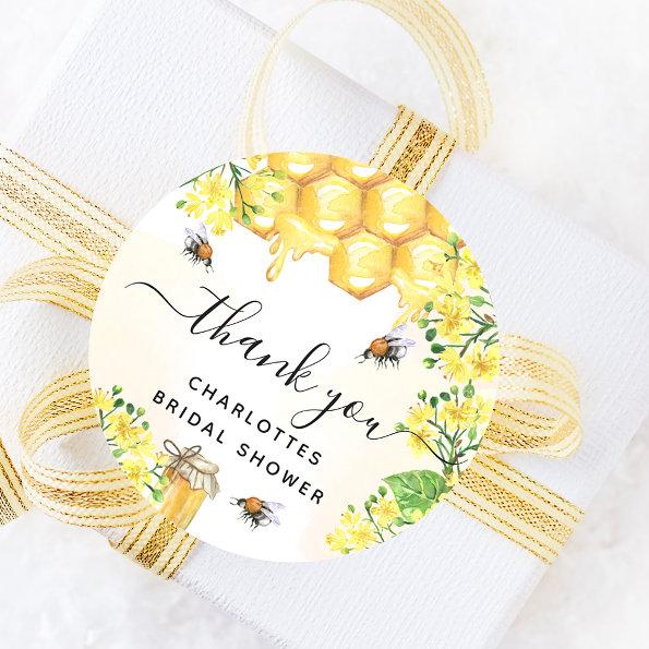 Bumble bee Bridal shower yellow floral thank you Classic Round Sticker