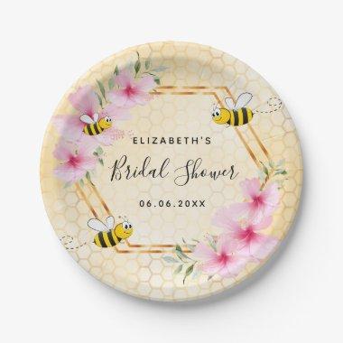 Bumble bee honeycomb pink florals bridal shower paper plates