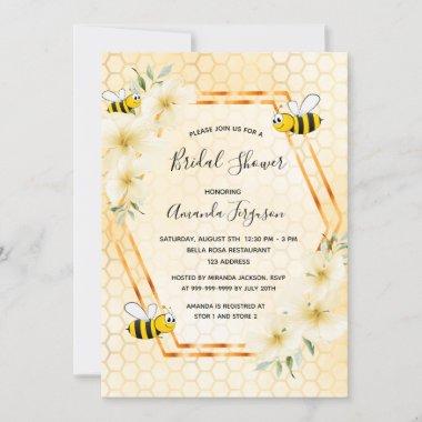 Bumble bee honeycomb tropical floral bridal shower Invitations