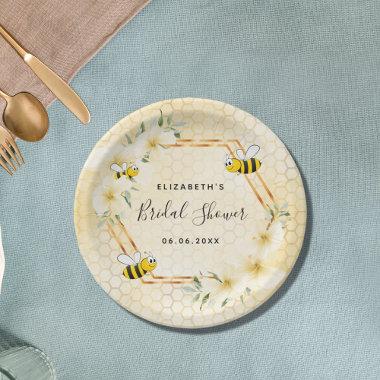Bumble bee yellow honeycomb floral bridal shower paper plates