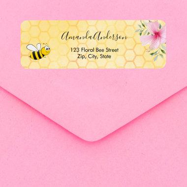 Bumble bee yellow honeycomb floral return address label