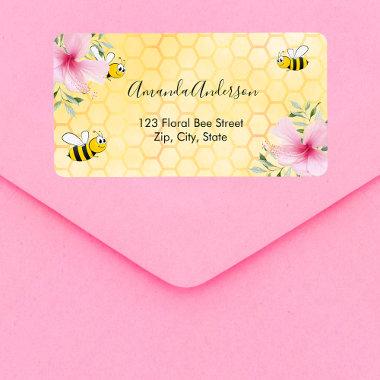 Bumble bees yellow honeycomb floral return address label