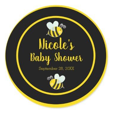 Bumble Black & Yellow Bee Theme Baby Shower Classic Round Sticker