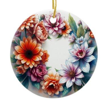 Bunch of Flowers Elegant Watercolor Ceramic Ornament