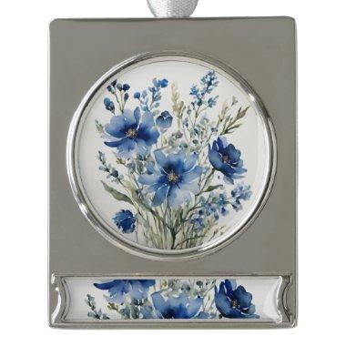 Bunch of Flowers Elegant Watercolor Silver Plated Banner Ornament