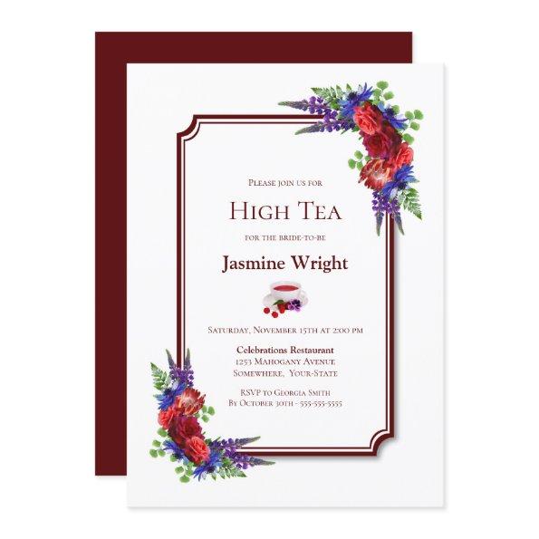 Burgundy and Blue Floral Bridal High Tea