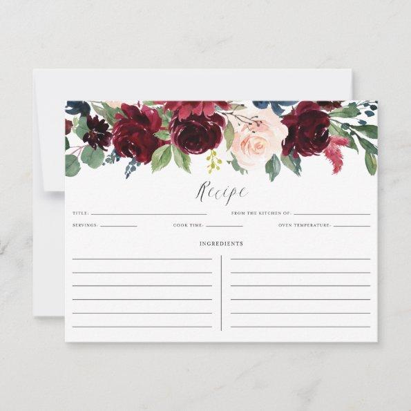 Burgundy and Blue Floral Garland Recipe Invitations