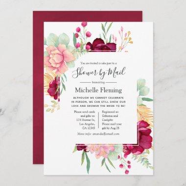 Burgundy and Blush Baby or Bridal Shower by Mail Invitations