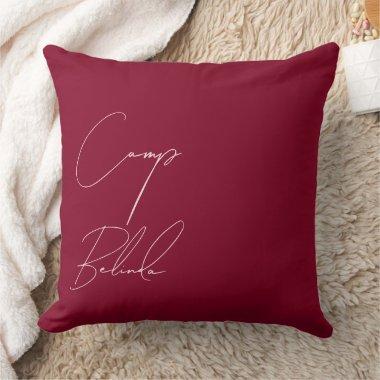 Burgundy and Blush Camp Bride Custom Bachelorette Throw Pillow