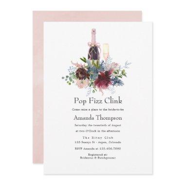 Burgundy and Blush Floral Bridal Pop Fizz Clink Invitations