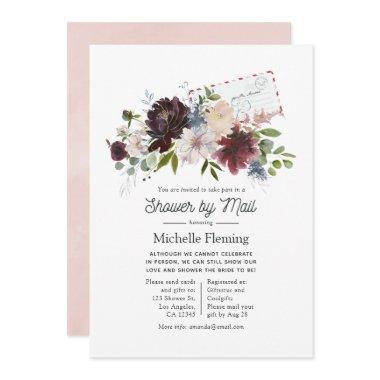 Burgundy and Blush Floral Bridal Shower by Mail Invitations