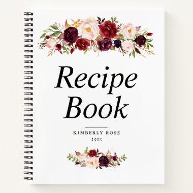 burgundy and blush floral frame Recipe Book