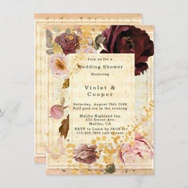 Burgundy and Blush Musical Floral Wedding Shower Invitations