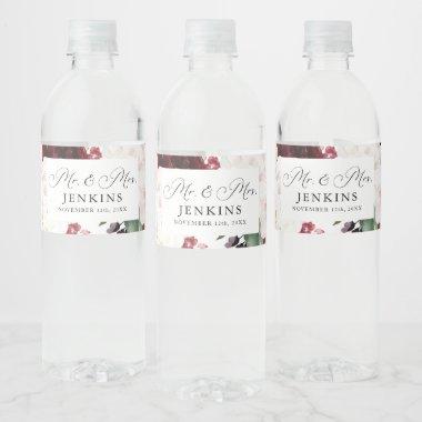 Burgundy and Blush Pink Floral Water Bottle Label