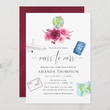 Burgundy and Blush Pink Miss To Mrs Bridal Shower Invitations