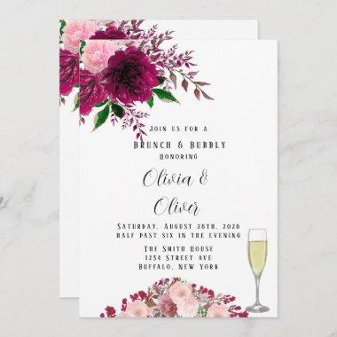 Burgundy and Blush Pink Peony Brunch and Bubbly Invitations