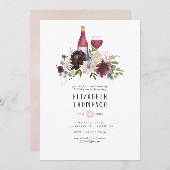 Burgundy and Blush Pink Wine Tasting Bridal Shower Invitations