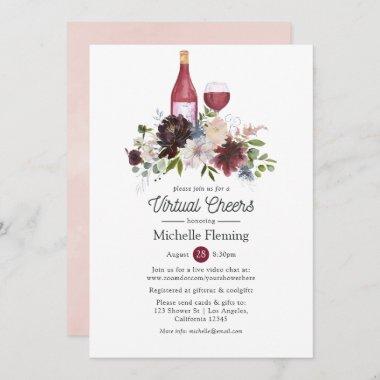 Burgundy and Blush Pink Wine Virtual Bridal Shower Invitations