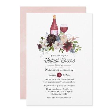 Burgundy and Blush Pink Wine Virtual Bridal Shower Invitations