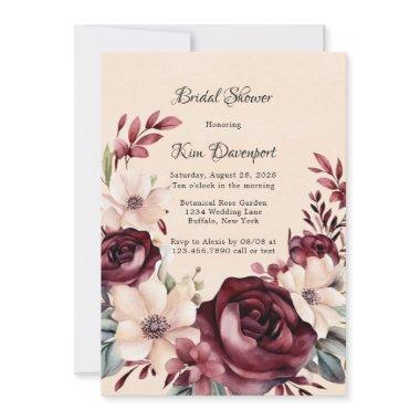 Burgundy and Cream Roses Bridal Shower Invitations