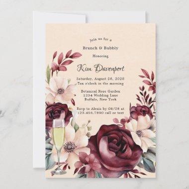 Burgundy and Cream Roses Brunch & Bubbly Invitations