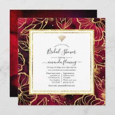Burgundy and Gold Abstract Floral Virtual Shower Invitations