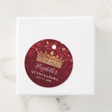 Burgundy and Gold Elegant Rose Quinceanera Favor Tags