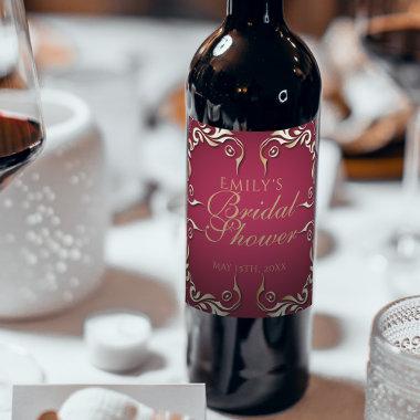 Burgundy And Gold Elegant Vintage Bridal Shower Wine Label