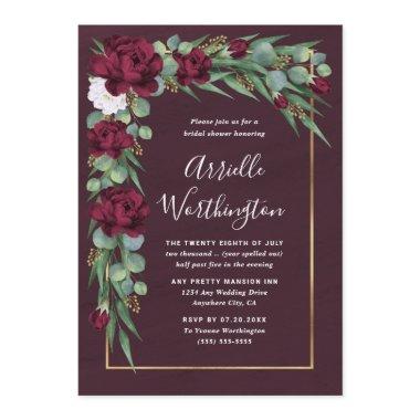 Burgundy and Gold Floral Fall Unique Bridal Shower Invitations