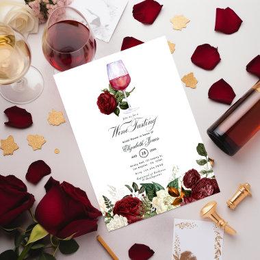 Burgundy and Gold Floral Wine themed Bridal Shower Invitations