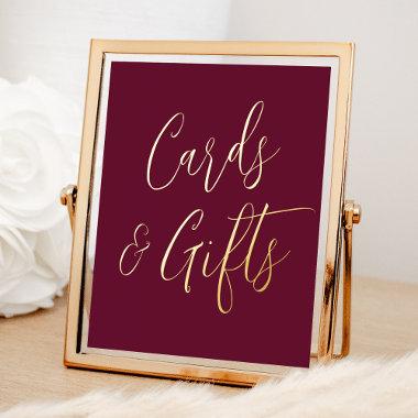 Burgundy and Gold Script Wedding Invitations and Gifts Foil Prints