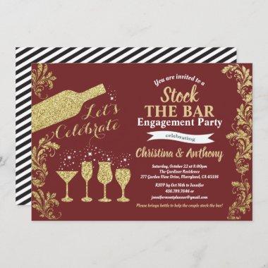 Burgundy and gold stock the bar engagement party Invitations