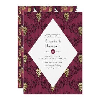 Burgundy and Gold Wine Tasting Bridal Shower Invitations