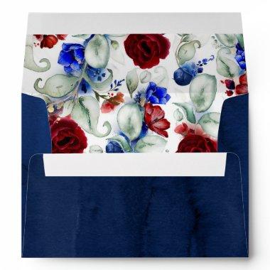 Burgundy and Navy Blue Botanical Floral Pattern Envelope