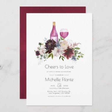 Burgundy and Navy Bridal Shower Wine Tasting Invitations