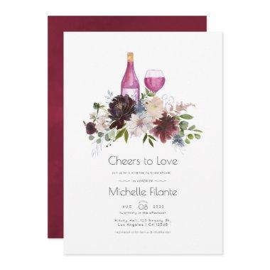 Burgundy and Navy Bridal Shower Wine Tasting Invitations