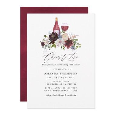 Burgundy and Navy Bridal Shower Wine Tasting Invitations