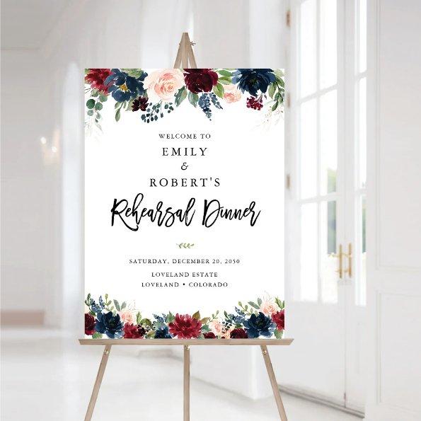 Burgundy and Navy Rehearsal Dinner Foam Board