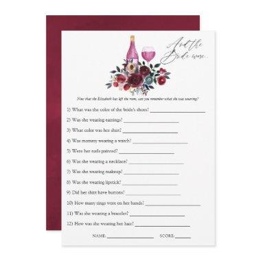 Burgundy and Navy Wine Tasting Bridal Shower Game Invitations