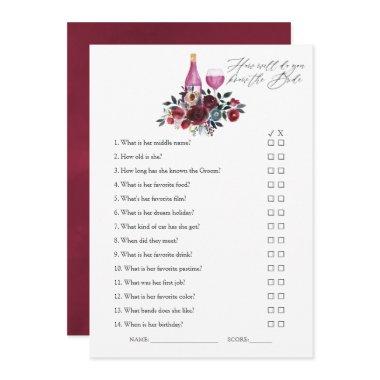 Burgundy and Navy Wine Tasting Bridal Shower Game Invitations