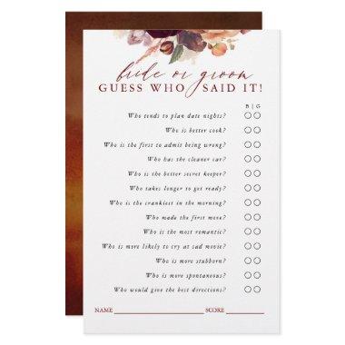 Burgundy and Orange Floral Guess Bride or Groom