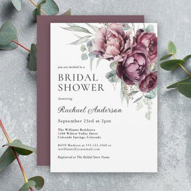 Burgundy and Plum Fall Floral Bridal Shower Invitations