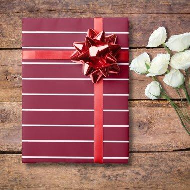 Burgundy and White Thin Horizontal Striped Wrapping Paper