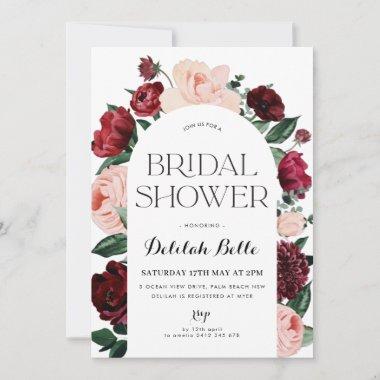 Burgundy Arch Floral Bridal Shower Invitations