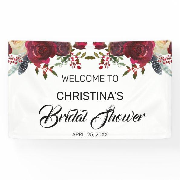 Burgundy Bloom Boho Floral Bridal Shower Welcome Banner