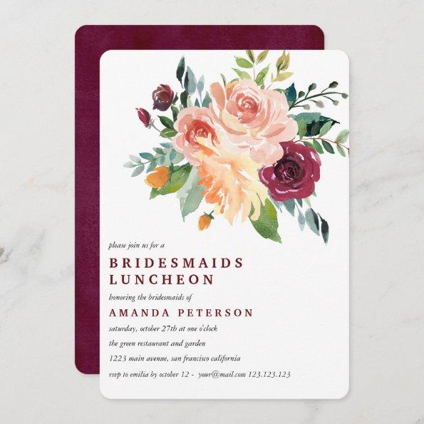 Burgundy Bloom Bridesmaids Luncheon Wedding Invitations