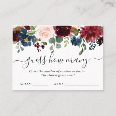 Burgundy Blue Pink Floral Guess How Many Game Invitations