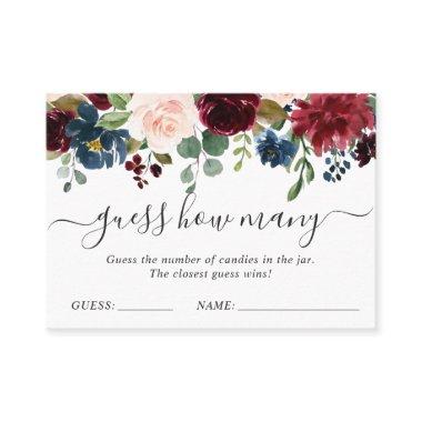 Burgundy Blue Pink Floral Guess How Many Game Invitations