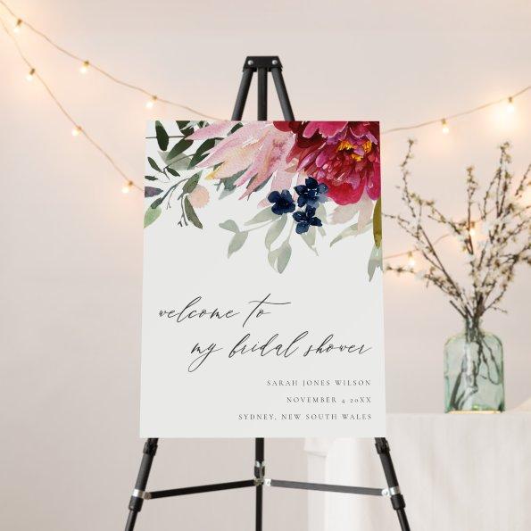 Burgundy Blush Blue Floral  Welcome Foam Board